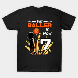 This Baller Is Now 7 Basketball 7Th Birthday Kids T-Shirt